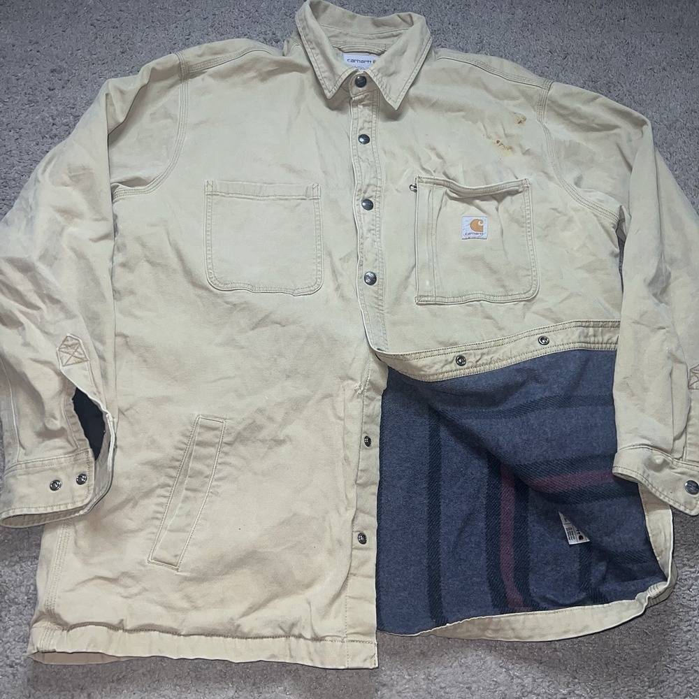 Carhartt Rugged Flex Relaxed Fit Canvas Fleece Lined Snap Front Shirt Jacket‎ XL
